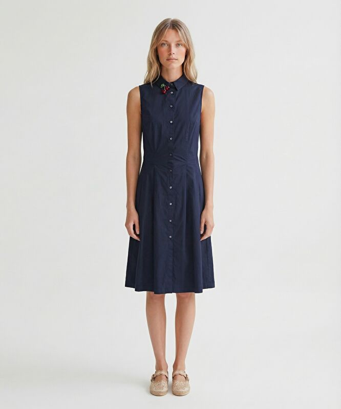 Dar Gömlek Yaka Kolsuz Elbise