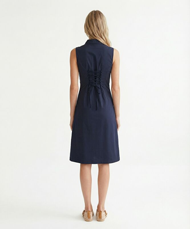 Dar Gömlek Yaka Kolsuz Elbise