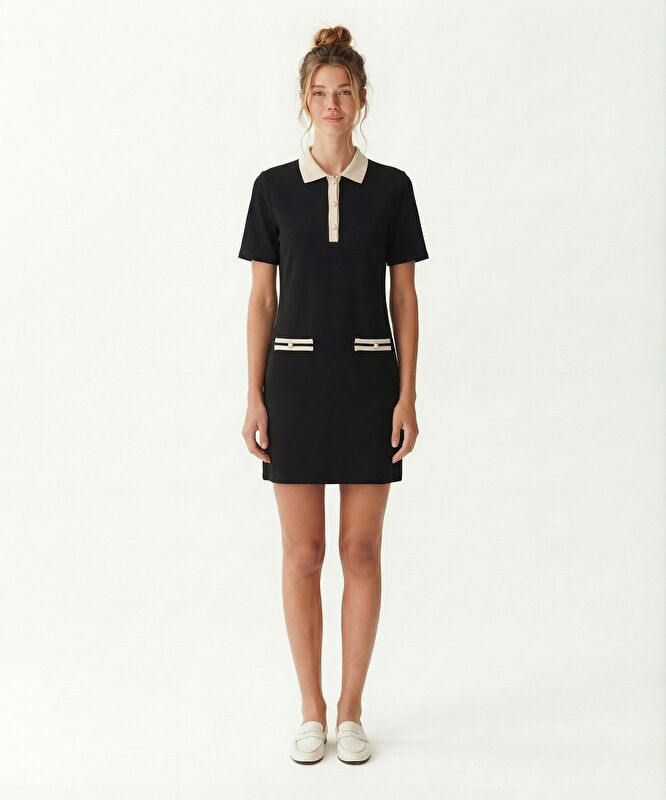 Düz Gömlek Yaka Kısa Kol Elbise