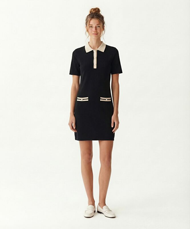 Düz Gömlek Yaka Kısa Kol Elbise