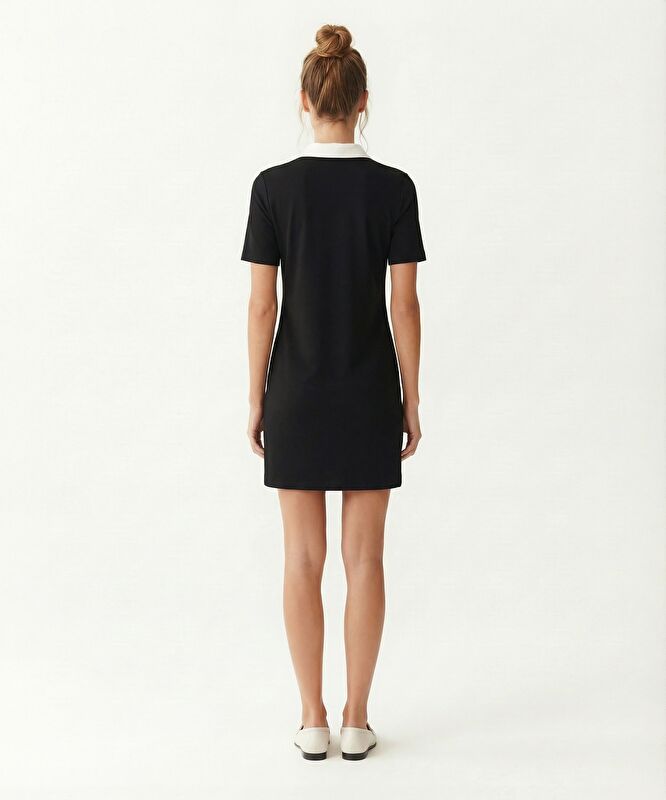 Düz Gömlek Yaka Kısa Kol Elbise