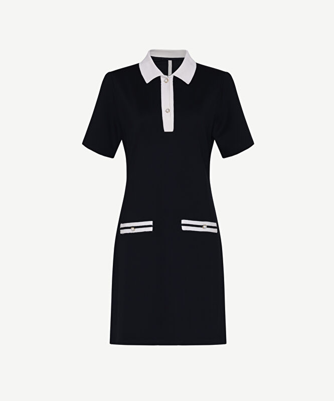 Düz Gömlek Yaka Kısa Kol Elbise