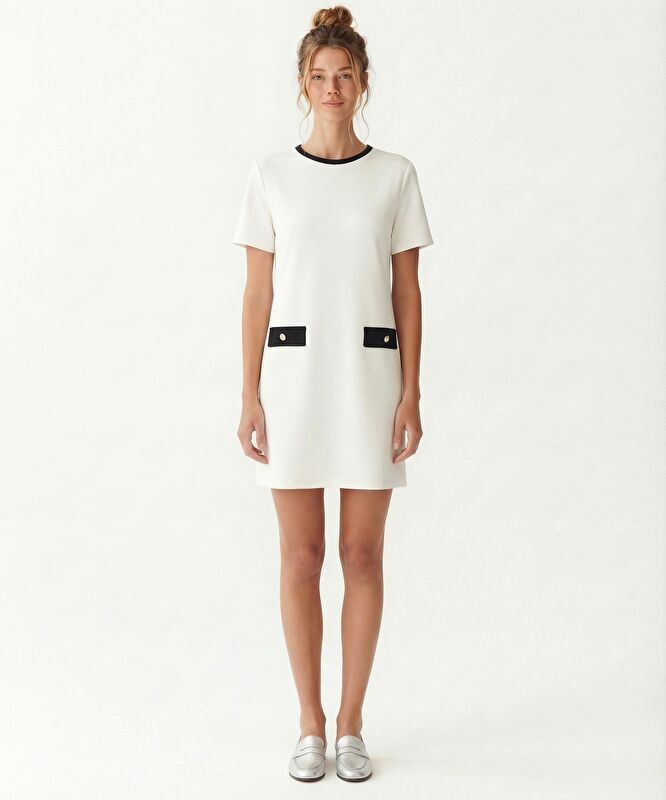 Düz Bisiklet Yaka Kısa Kol Elbise