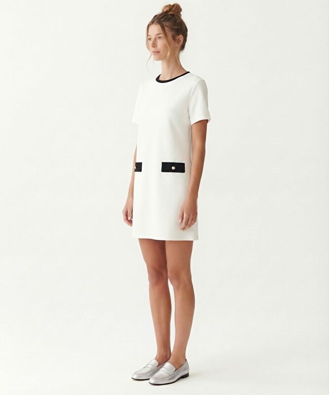 Düz Bisiklet Yaka Kısa Kol Elbise