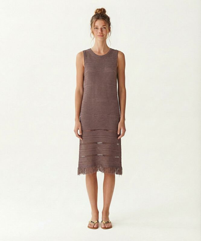 Bol Bisiklet Yaka Kolsuz Elbise