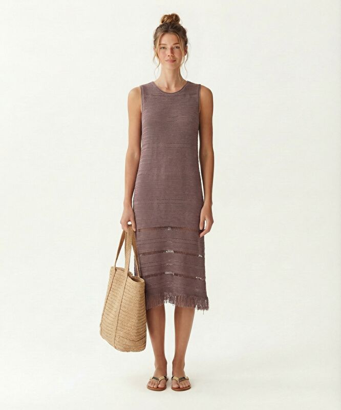 Bol Bisiklet Yaka Kolsuz Elbise