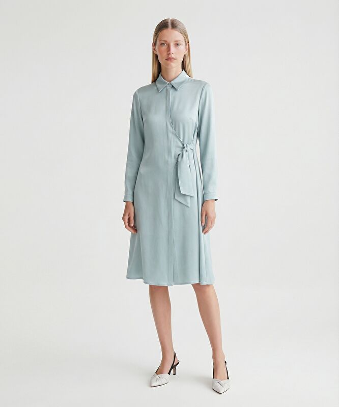 Düz Gömlek Yaka Uzun Kol Elbise