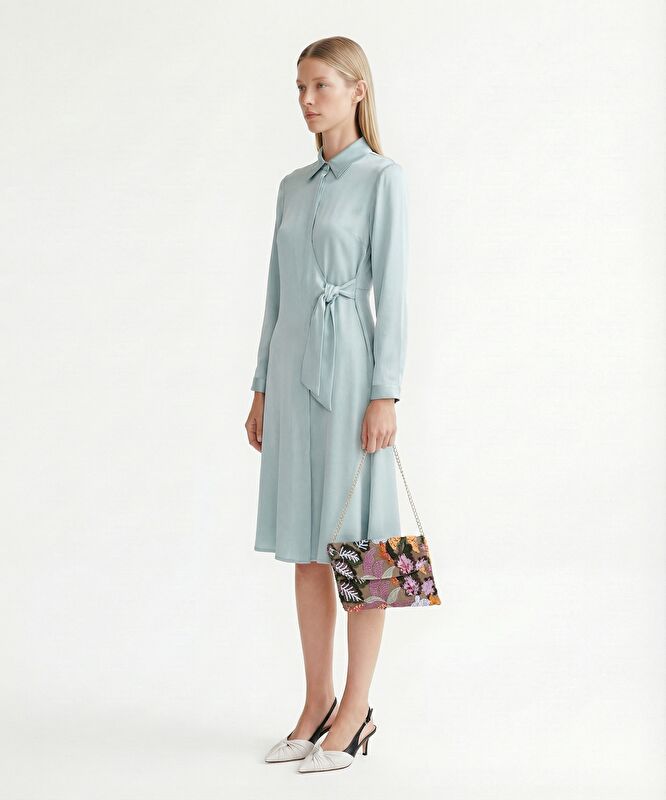 Düz Gömlek Yaka Uzun Kol Elbise