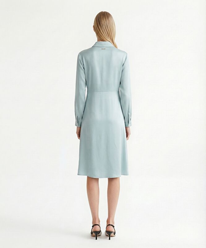 Düz Gömlek Yaka Uzun Kol Elbise