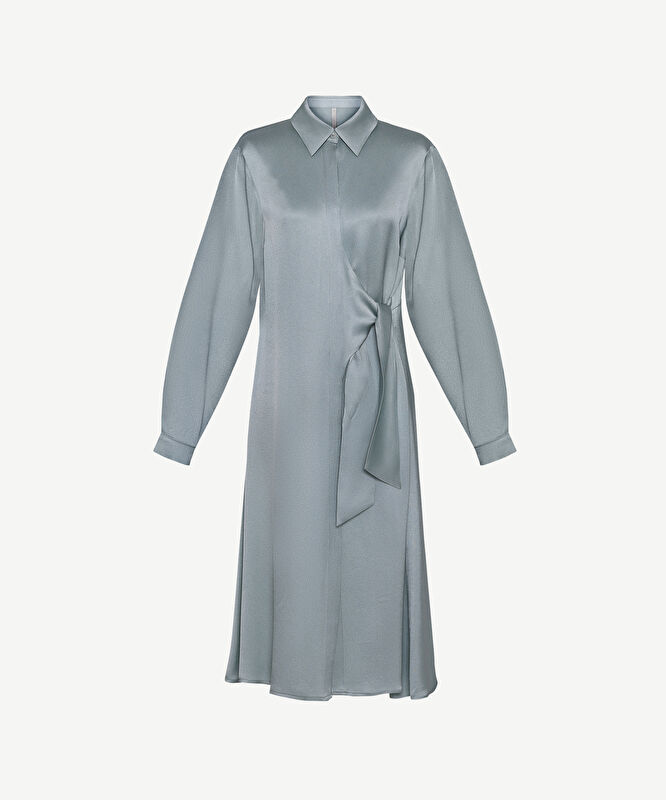 Düz Gömlek Yaka Uzun Kol Elbise