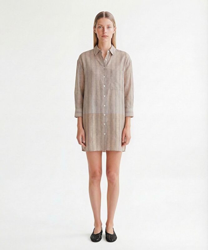 Düz Gömlek Yaka Uzun Kol Elbise