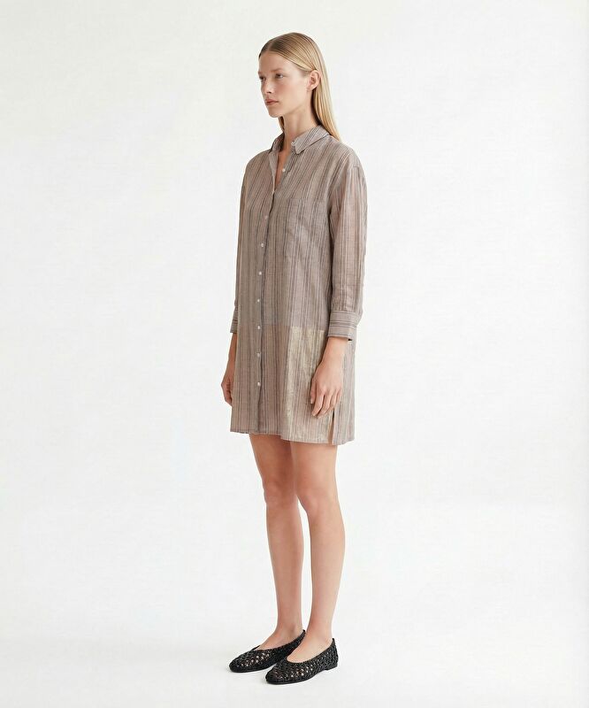 Düz Gömlek Yaka Uzun Kol Elbise