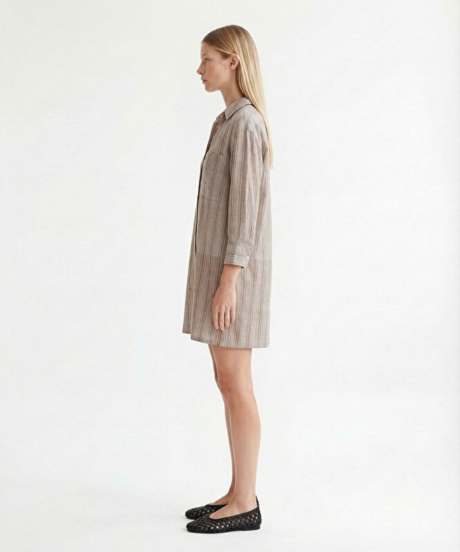 Düz Gömlek Yaka Uzun Kol Elbise