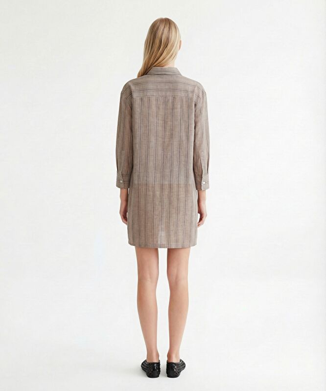 Düz Gömlek Yaka Uzun Kol Elbise