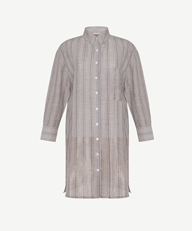 Düz Gömlek Yaka Uzun Kol Elbise