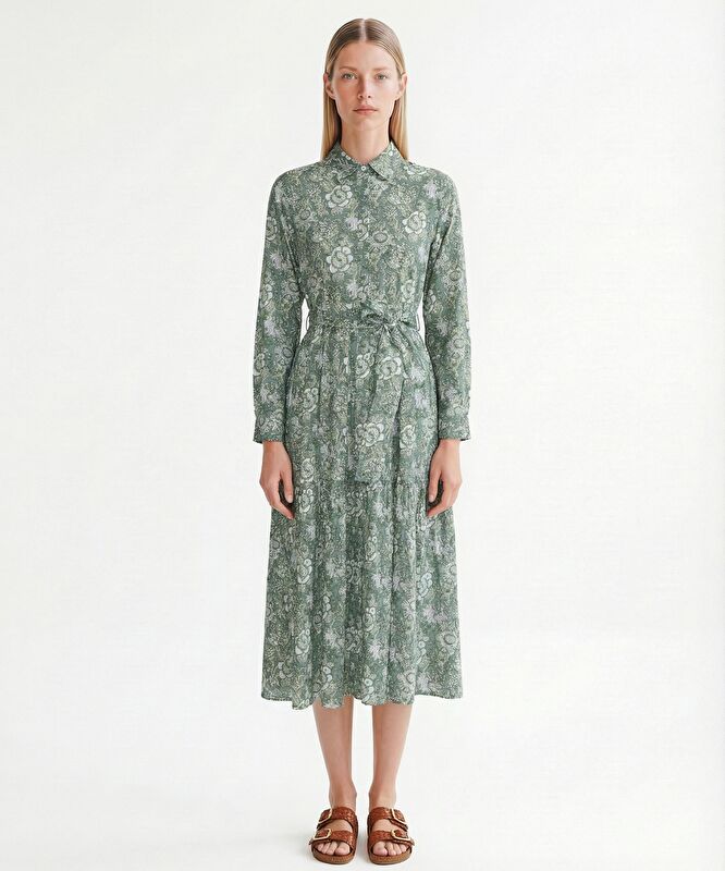 Bol Gömlek Yaka Uzun Kol Elbise