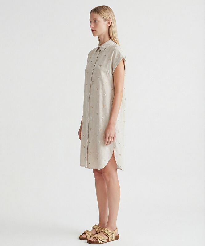 Düz Gömlek Yaka Kısa Kol Elbise