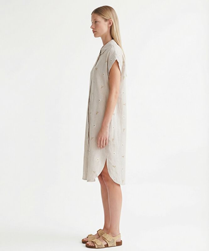 Düz Gömlek Yaka Kısa Kol Elbise