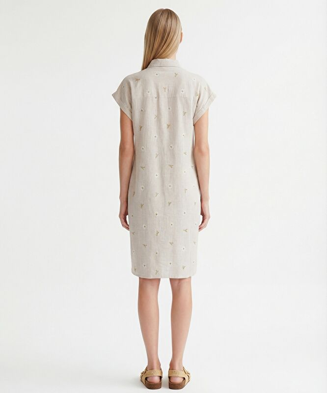 Düz Gömlek Yaka Kısa Kol Elbise