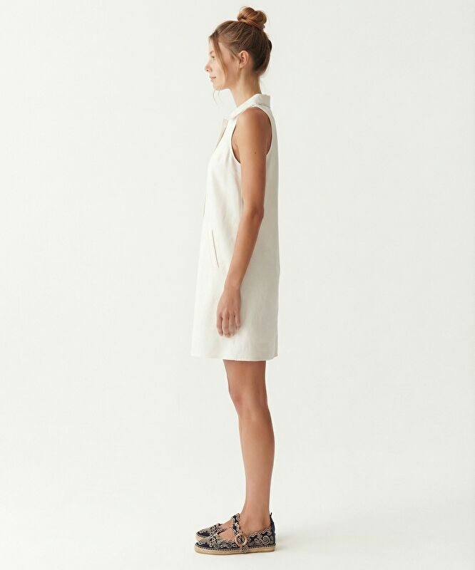 Düz Gömlek Yaka Kolsuz Elbise