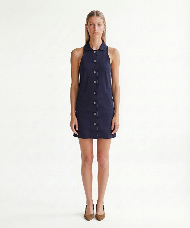 Düz Gömlek Yaka Kolsuz Elbise