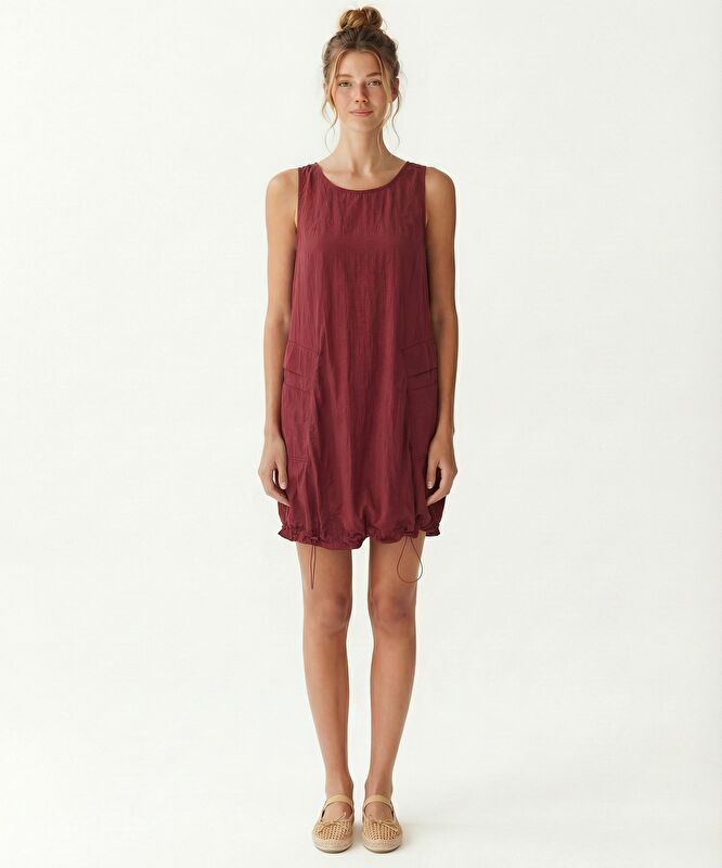 Bol Bisiklet Yaka Kolsuz Elbise