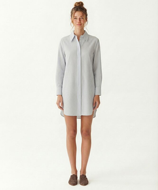 Geniş Gömlek Yaka Uzun Kol Gömlek