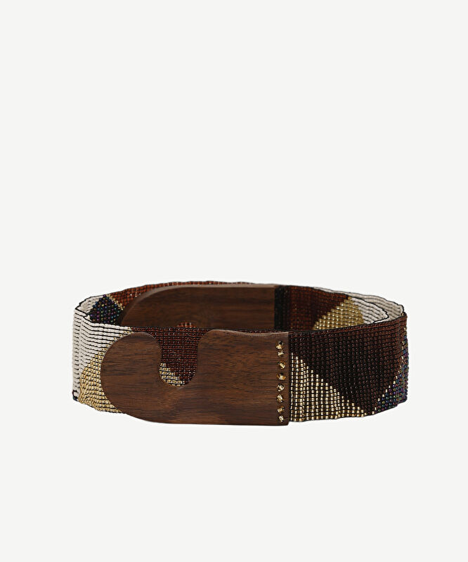 Geometrik Desenli Boncuk İşleme Kemer