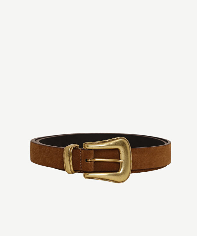 Desenli Metal Toka Detaylı Deri Kemer