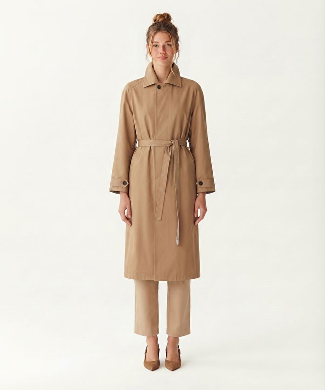 Geniş Ceket Yaka Uzun Kol Pardösü