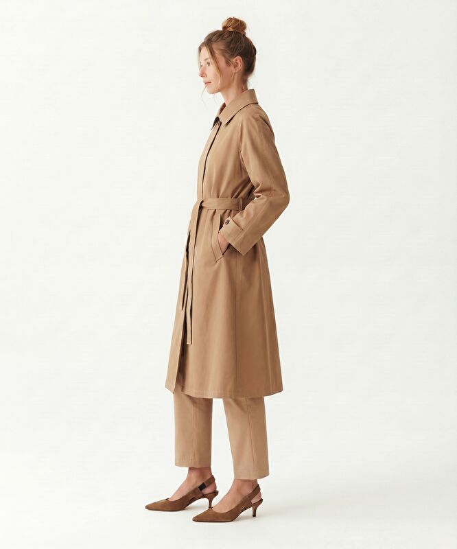 Geniş Ceket Yaka Uzun Kol Pardösü