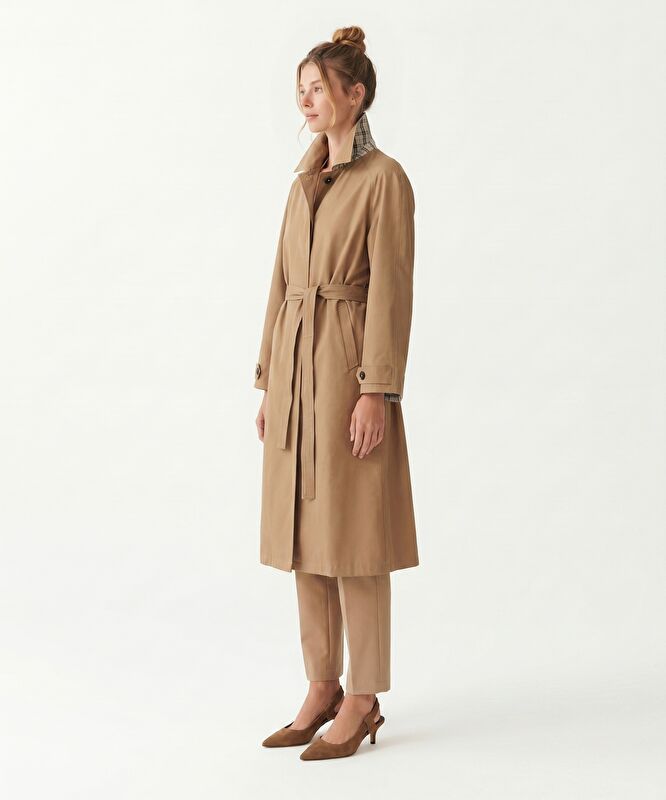 Geniş Ceket Yaka Uzun Kol Pardösü