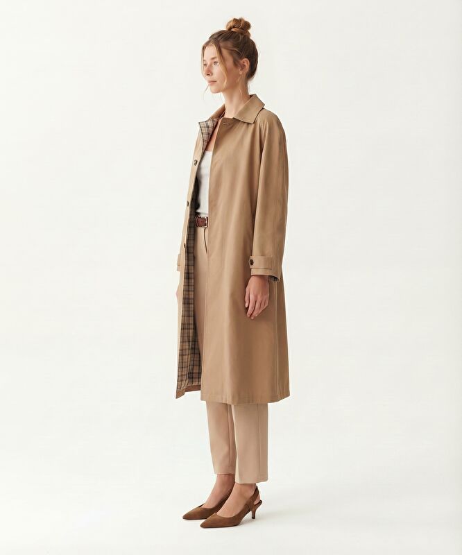 Geniş Ceket Yaka Uzun Kol Pardösü