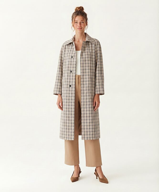 Geniş Ceket Yaka Uzun Kol Pardösü