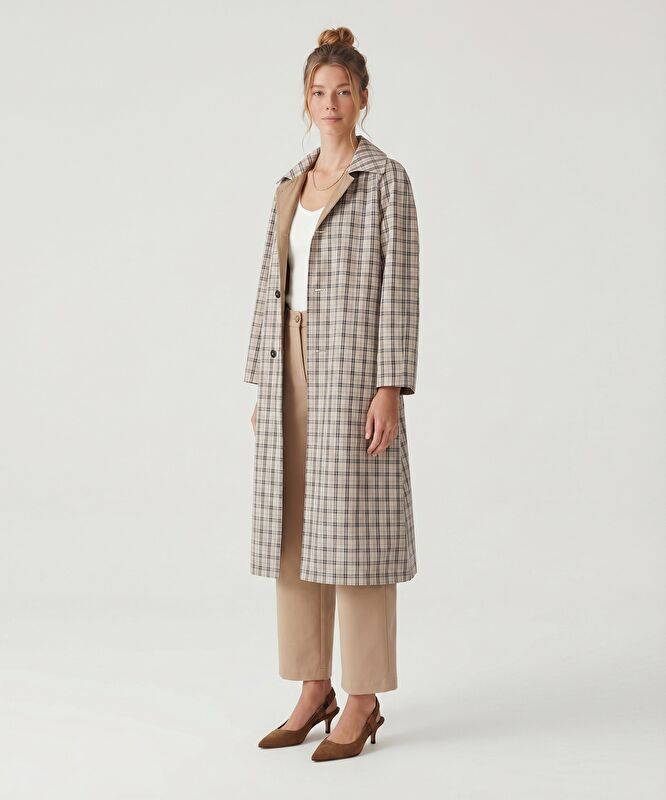 Geniş Ceket Yaka Uzun Kol Pardösü