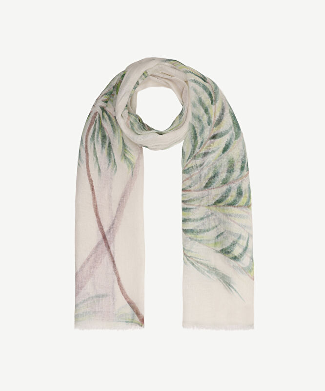 El Boyaması Tropikal Desenli Şal