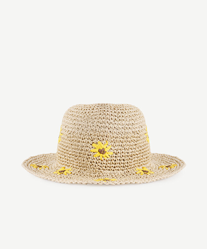 Papatya Nakışlı Hasır Şapka