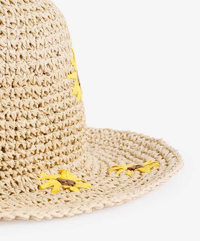 Papatya Nakışlı Hasır Şapka