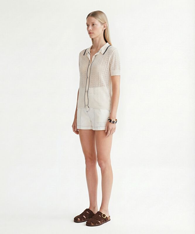 Regular Gömlek Yaka Kısa Kol Kazak