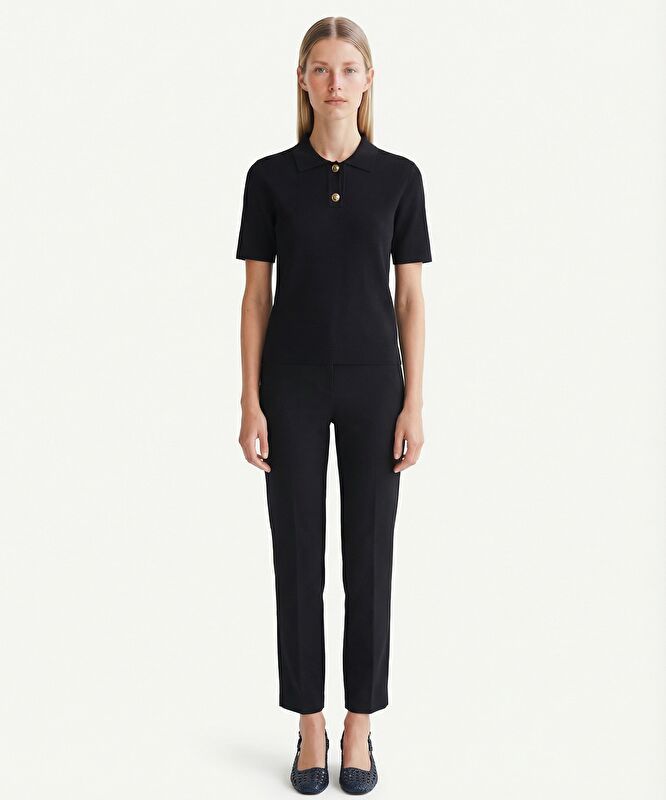 Cropped Polo Yaka Kısa Kol Kazak