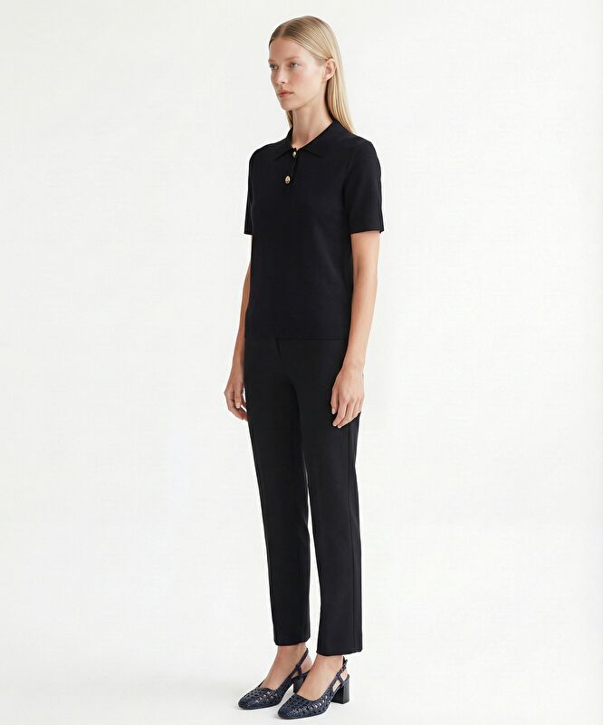 Cropped Polo Yaka Kısa Kol Kazak