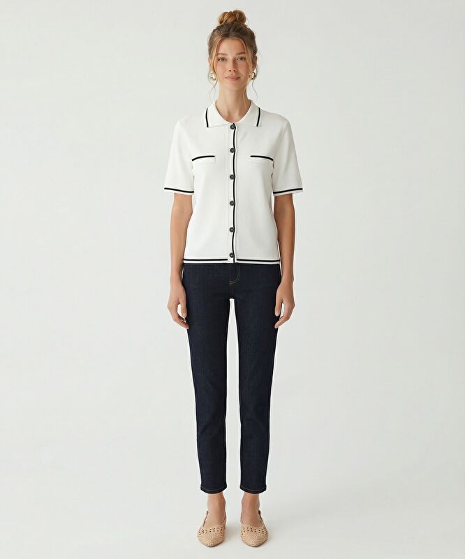 Regular Gömlek Yaka Kısa Kol Kazak