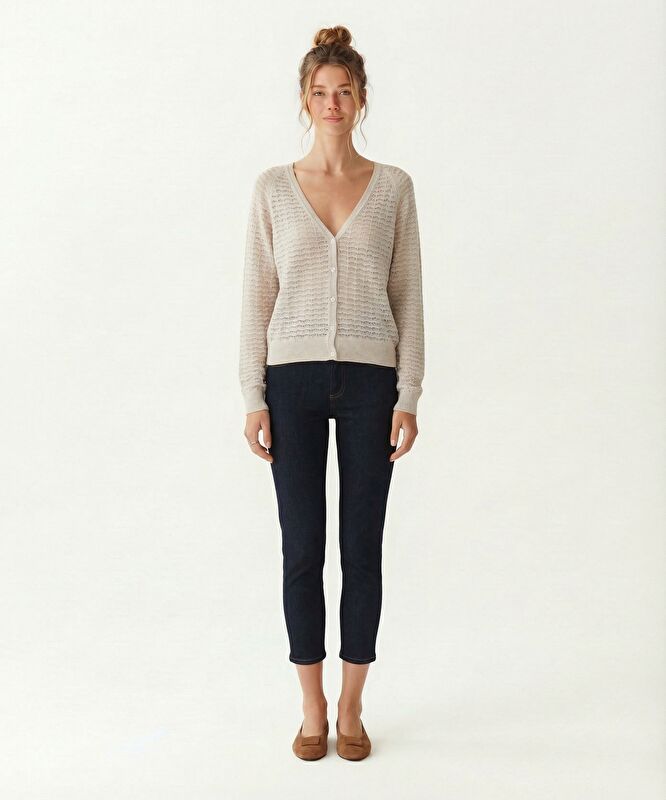 Regular Yakasız Yaka Uzun Kol Hırka