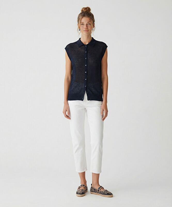 Regular Dik Yaka Kolsuz Hırka