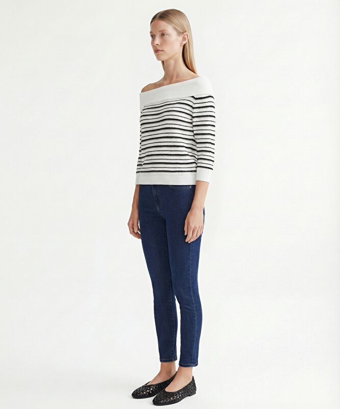 Regular Kayık Yaka 3/4 Kol Kazak