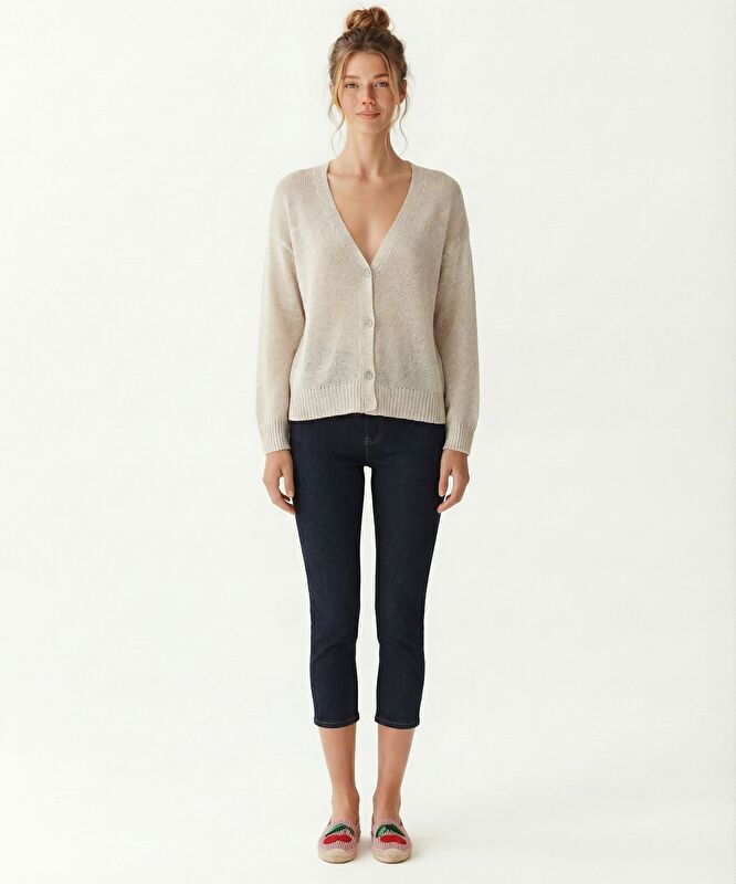 Regular Yakasız Yaka Uzun Kol Hırka