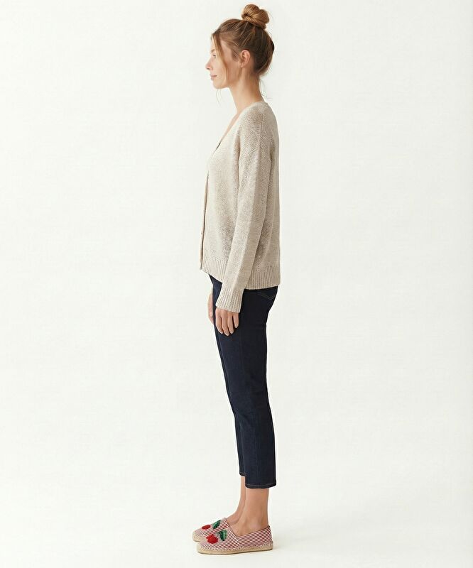 Regular Yakasız Yaka Uzun Kol Hırka