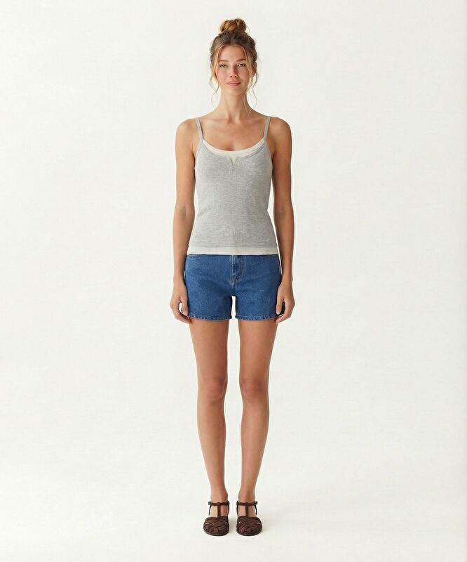 Regular Kare Yaka Kolsuz Kazak