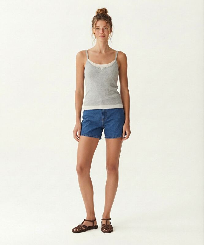 Regular Kare Yaka Kolsuz Kazak