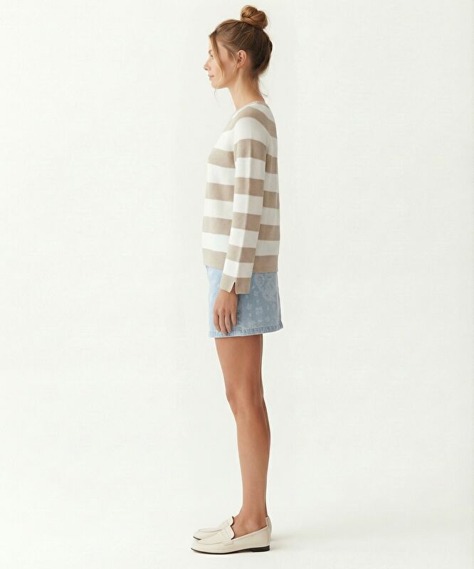 Regular Kayık Yaka 3/4 Kol Kazak